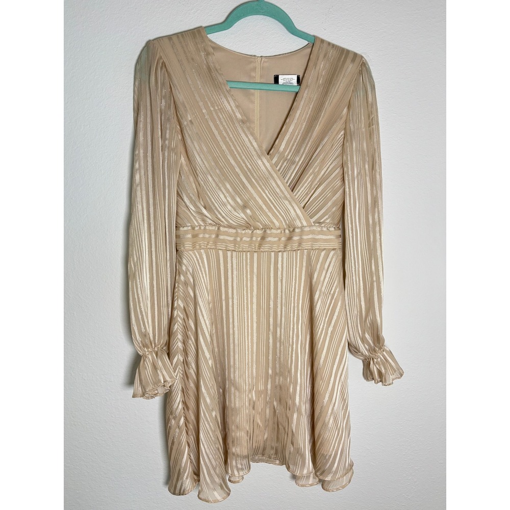 B. Darlin Champagne Gold Metallic Stripe V-Neck Mini Dress 808Y563 Womens 5/6